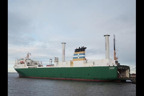 'MV Estraden' with the second Rotor Sail fitted. Photo: Norsepower
